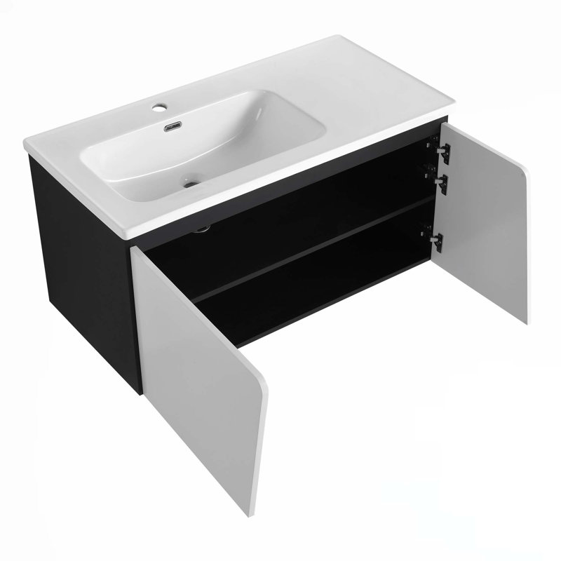 Meuble-lavabo flottant mural avec lavabo en céramique