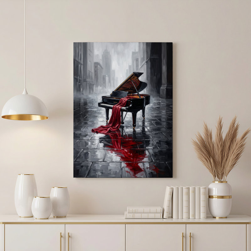 «Gallery Wrap», art mural sur toile pour le salon, la chambre à coucher, le bureau ou le vestibule - décoration murale décorative avec reflet de piano