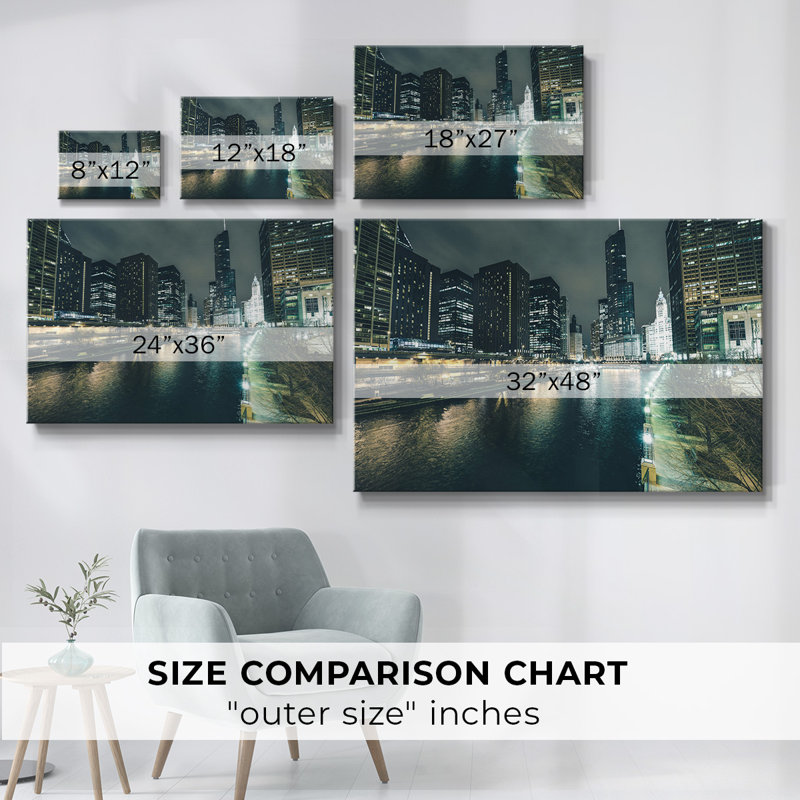 «Chicago River At Night Iii», reproduction sur toile, H 32 po x l 48 po x P 1,5 po