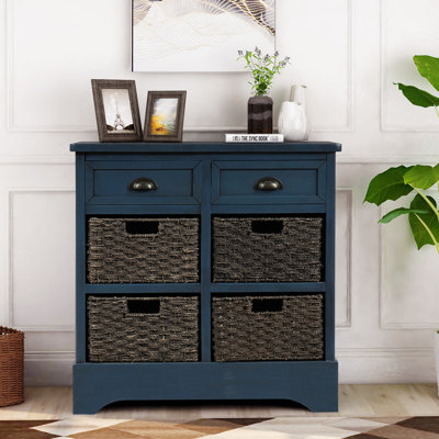 Armoire de rangement avec deux tiroirs et quatre paniers en rotin classique