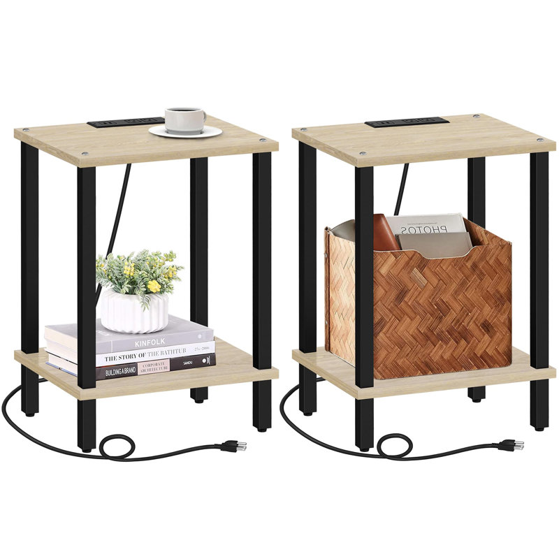 Yannik End Table with Charging Station, Oak/Black