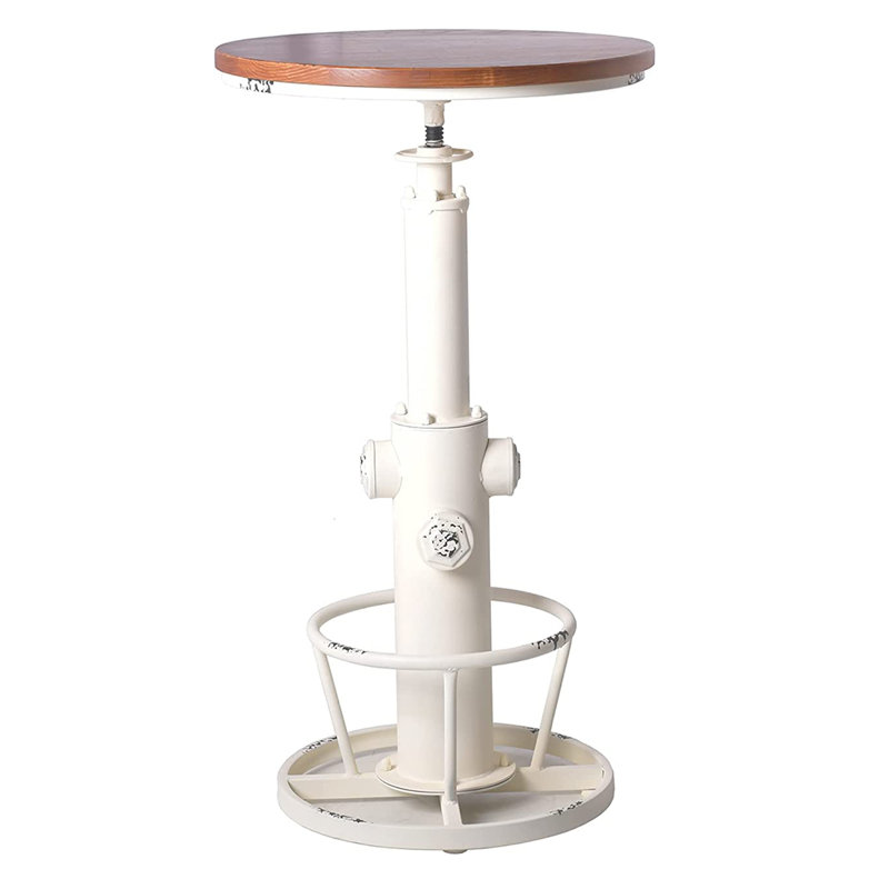Dining Table Pine Round Solid Wood Top Metal Base Dining Table, White