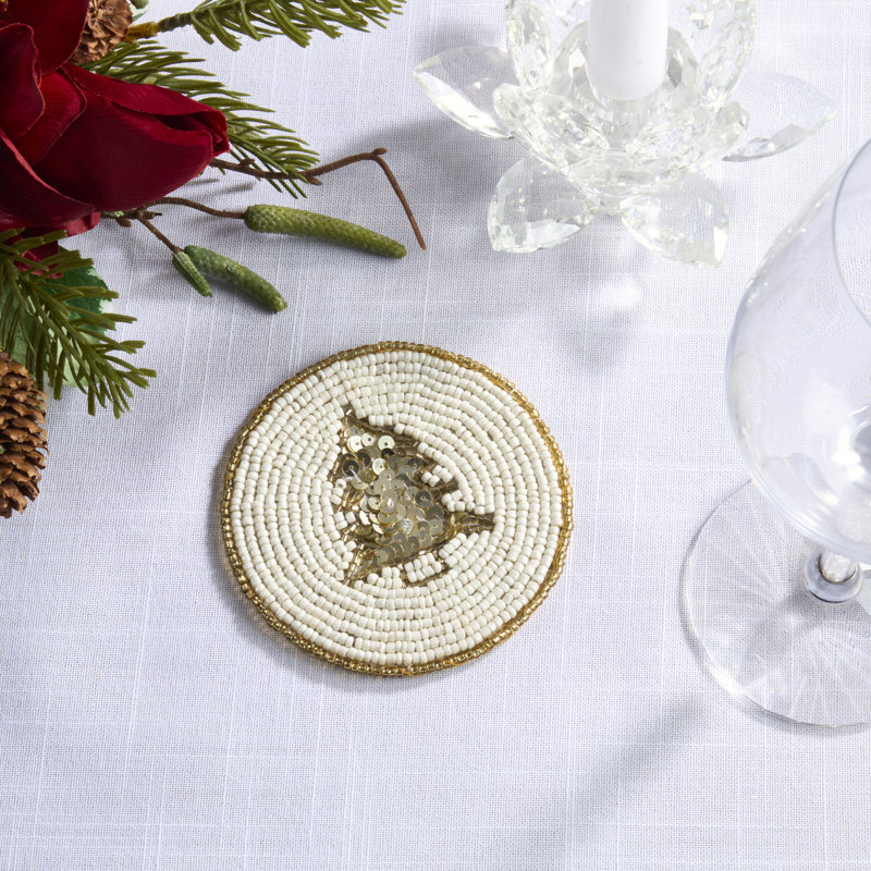 Ensemble de sous-verres en forme de sapin de Noël perlé (ensemble de 4)