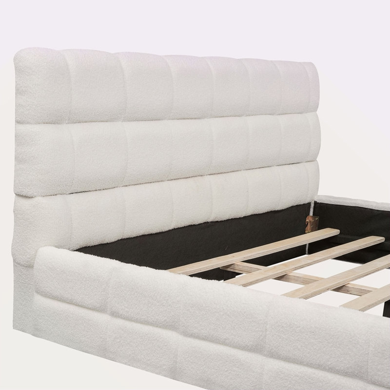 Grand lit plateforme tapissier, Blanc