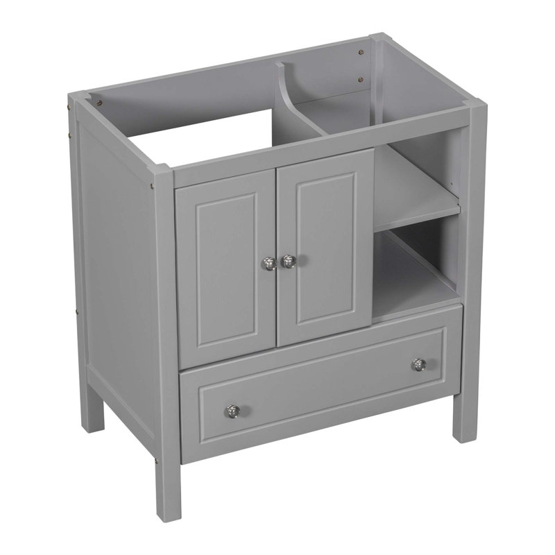 Base de meuble-lavabo 30 po seulement, structure en bois massif, armoire de rangement de salle de bain avec portes et tiroirs