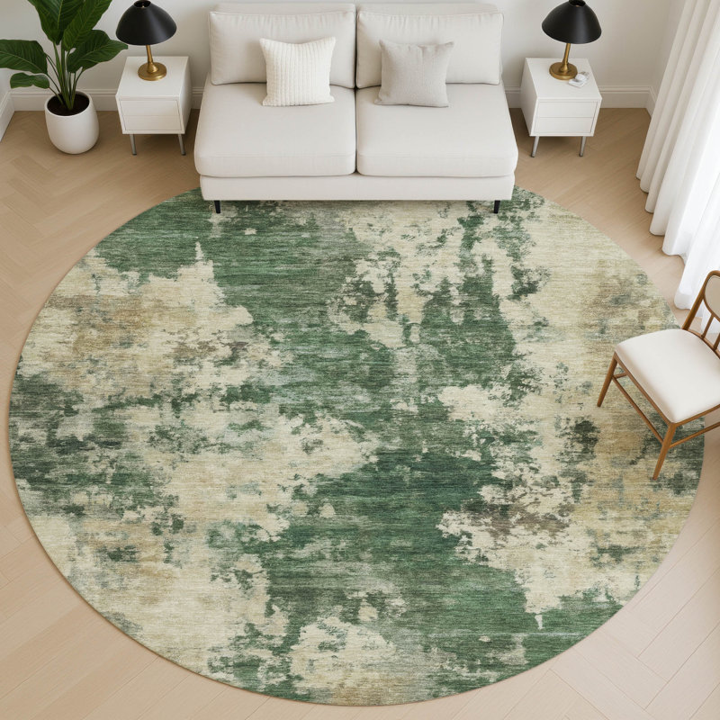 Premium Machine Washable Mayfield AMF2066 Abstract Rug, Fern, 8' Round
