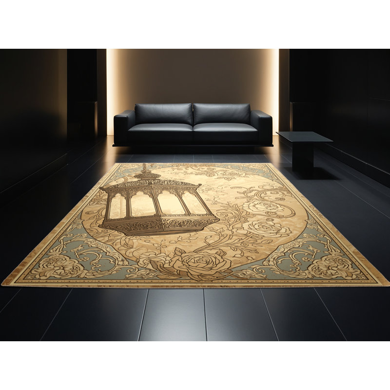 Tapis doux et moelleux à motif floral beige, 8 x 10