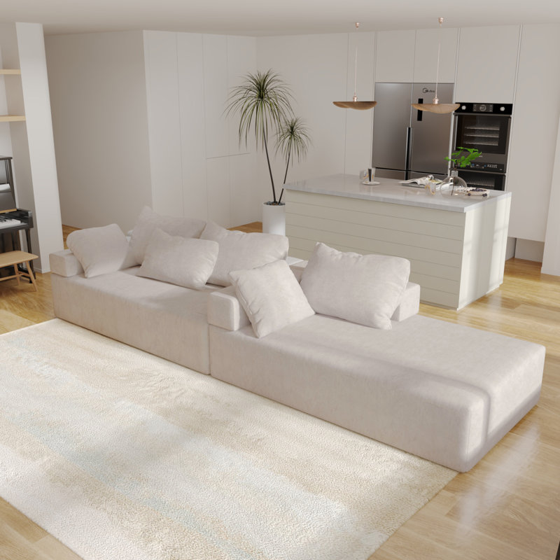 Canapé modulaire en chenille Berangaria 108,01 po, Chenille ivoire, Orienté à gauche (vu de face)