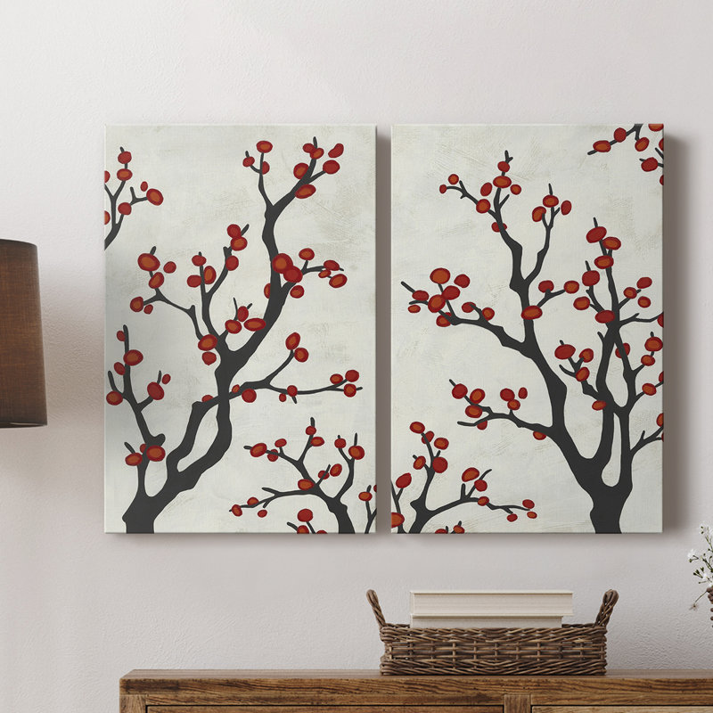 Branche de baies rouges - Toile tendue avec châssis de qualité supérieure - Prêt à être accroché, H 18 po x l 12 po
