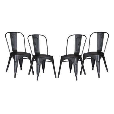 Stackable Metal Dining Chair, 17" L x 20" W x 33" H, Metal, Set of 4, Dining Chair, Matte Black, Industrial Slat Back with Cross Brace Support