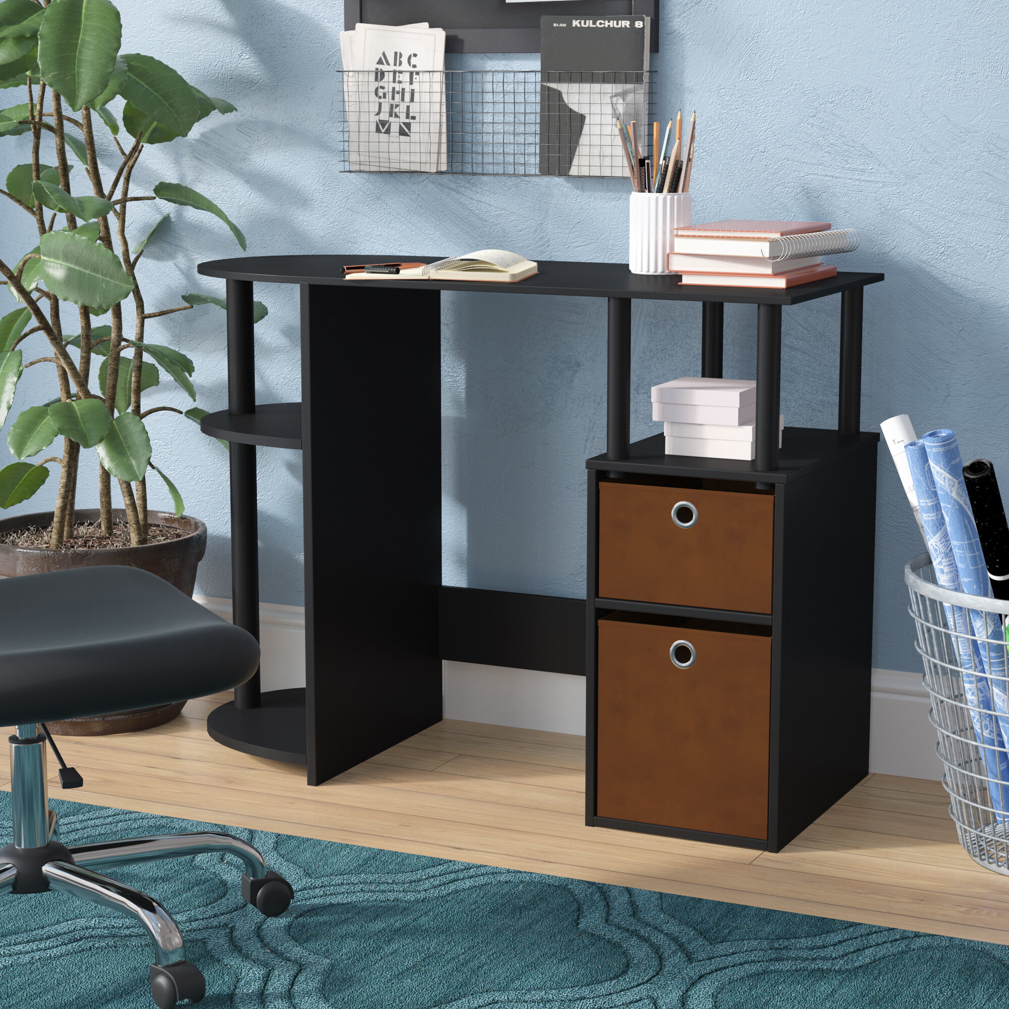 Furinno JAYA Simplistic Computer Study Desk with Bin Drawers