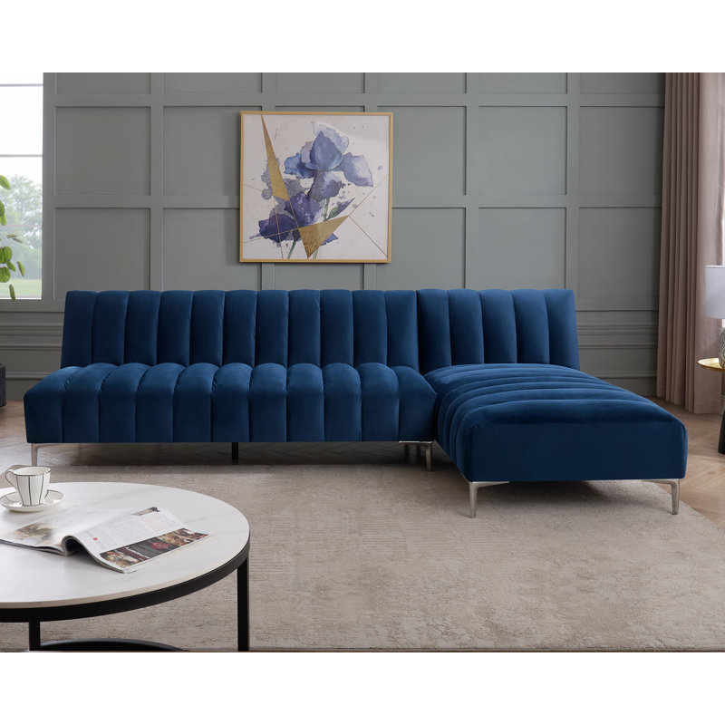 Decato Upholstered Sleeper Corner Sofa , Midnight Blue Velvet