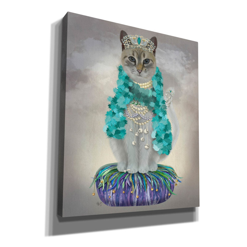 «Grey Cat With Bells, Full» par Fab Funky, art mural sur toile, H 24 po x l 20 po x P 0,75 po