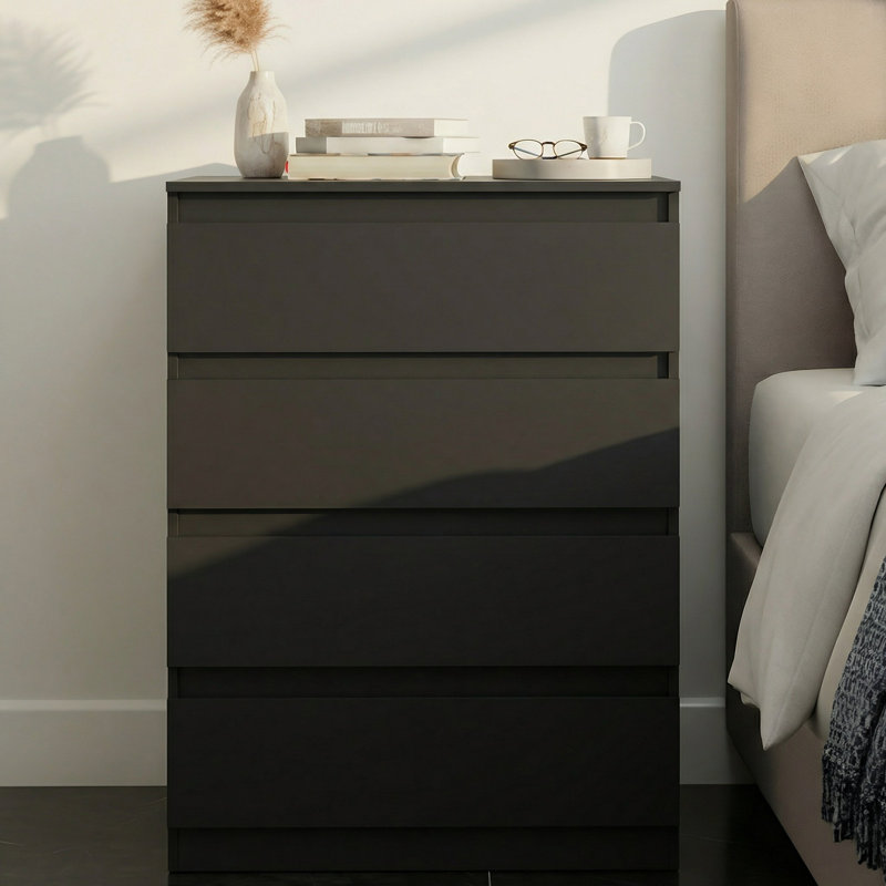 4-Drawer Dresser, 32" Storage Chest For Small Spaces, Anti-Tip Included, Black