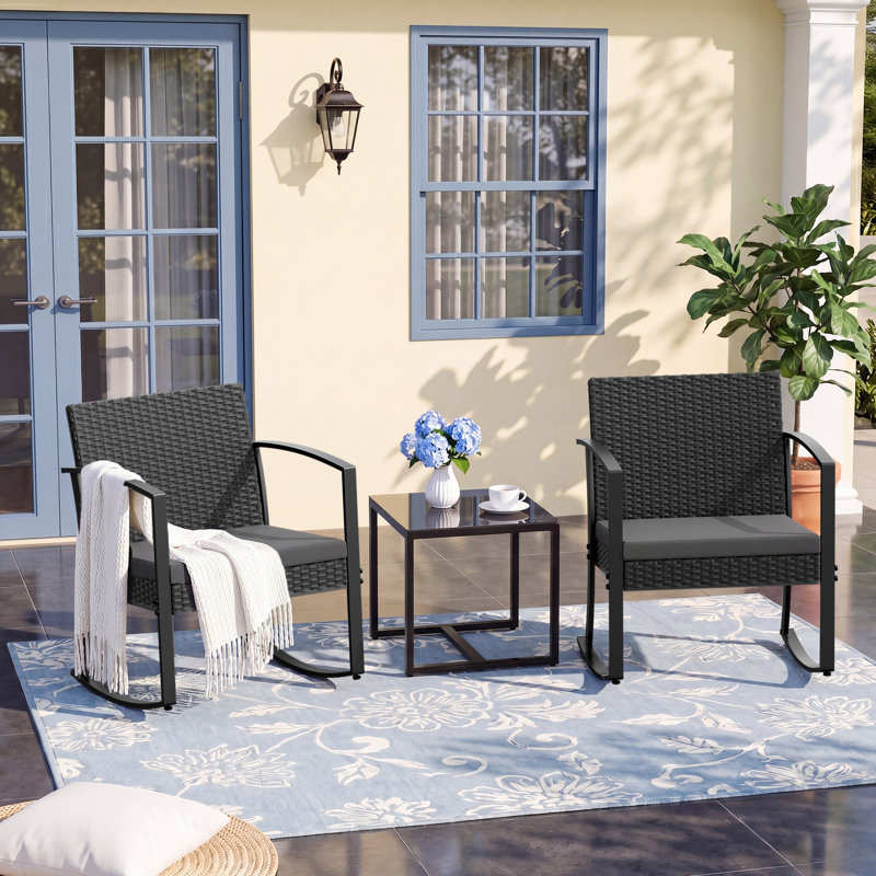 3-Piece Outdoor Patio Dining Set with Removable Cushions , Gray