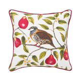 Partridge In A Pear Tree Printed & Embellished Throw Pillow