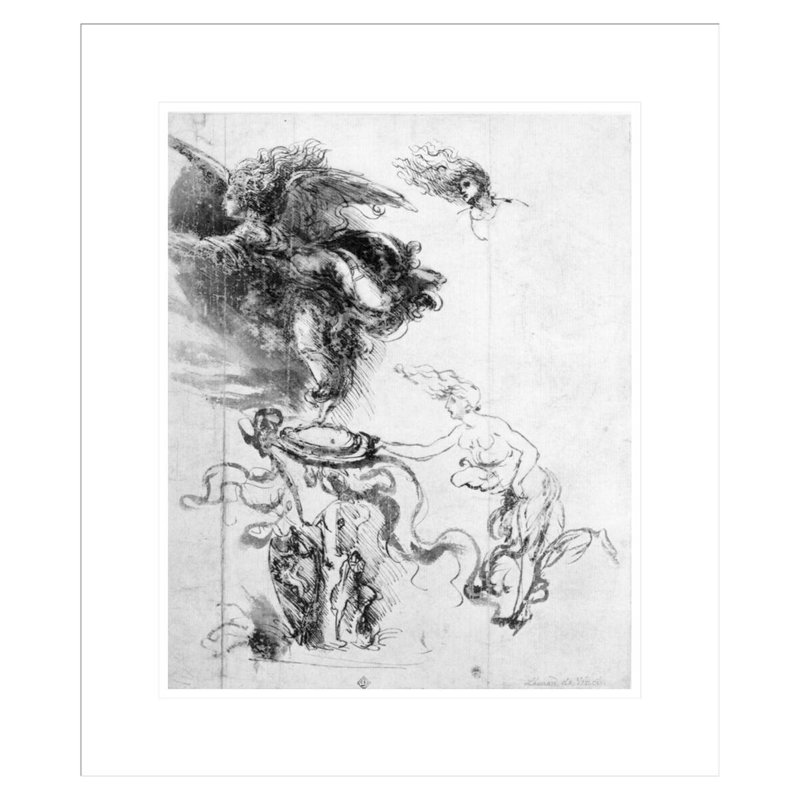 Silhouette d'un ange (plume et encre sur papier) par Leonardo Da Vinci - Estampe numérique encadrée, H 20,71 po x l 17,75 po