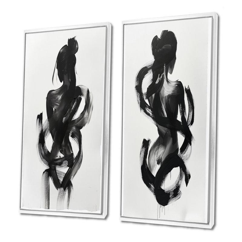 «And And Minimal Woman Silhouette I - Abstract Shapes», ensemble de 2 pièces d'art mural, H 28 po x l 24 po