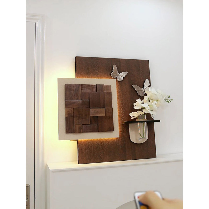 Murale de plante en forme de papillon tridimensionnel de style médiéval, Brun / Blanc, H 39,37 po x l 37,01 po x P 1,18 po