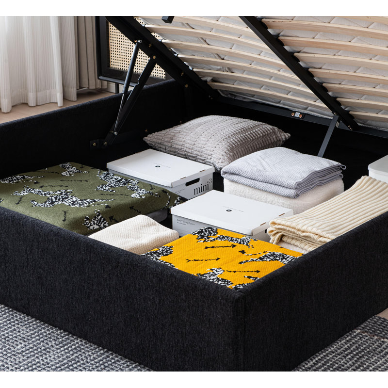 Braud Upholstered Hydraulic Lift Up Storage Bed Without Headboard, Full, Black