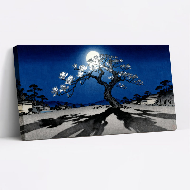 «Moonlit Cherry Blossom Tree», reproduction d'art sur toile tendue sur toile, ensemble de 1, H 28 po x l 58 po