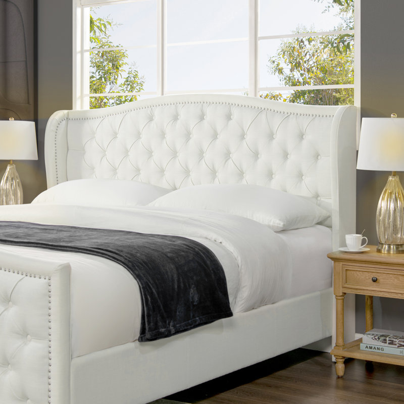 Coleman Upholstered Wingback Bed, Antique White Velvet, King