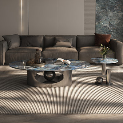 Italian oval microcrystalline stone coffee table