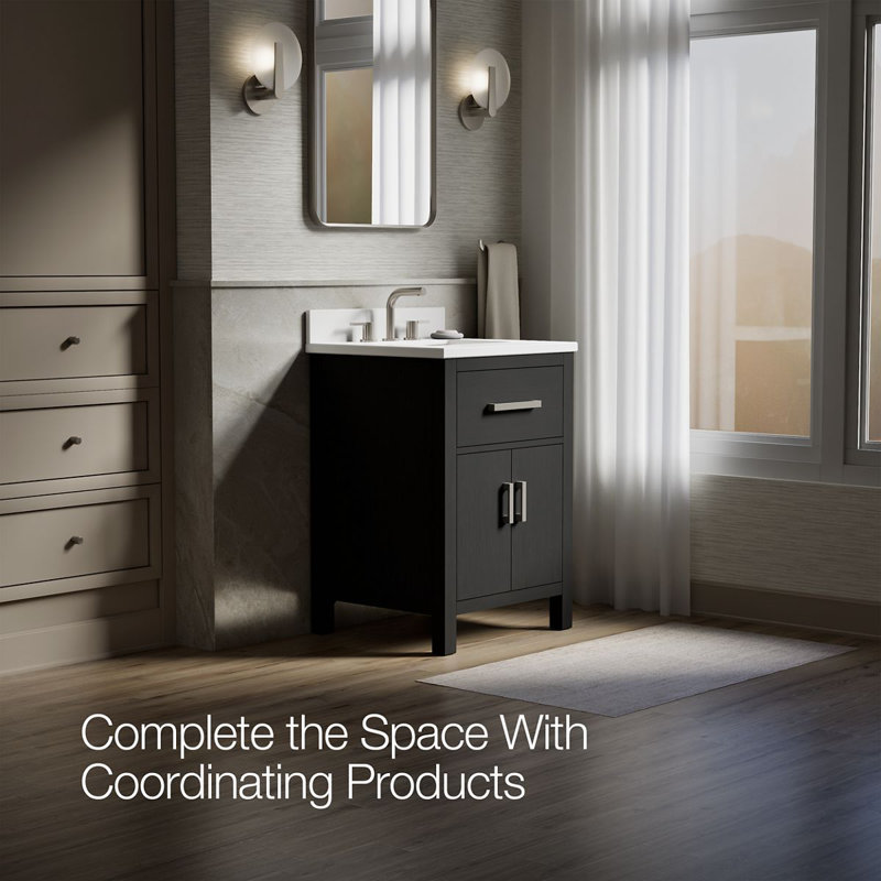 Kresla 24 In. Bathroom Vanity Cabinet With Sink And Quartz Top, Black Oak