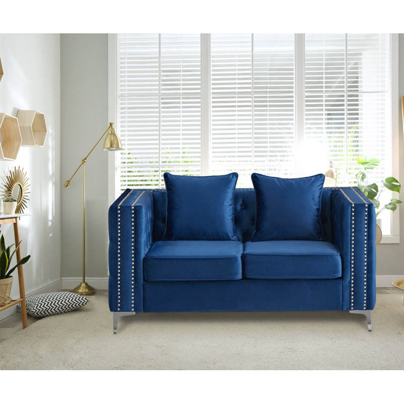 Habbe 61.8'' Velvet Loveseat, Blue Velvet