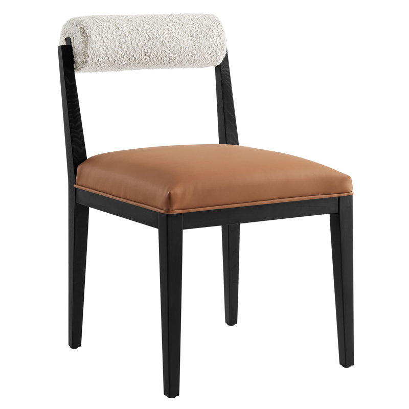 Kai Boucle And Vegan Leather Dining Chair In Pearl Tan Black