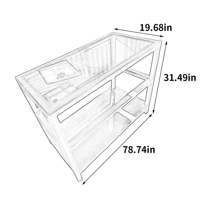 Armoire pour îlot central en verre, H 31,49 po x l 78,74 po x P 19,68 po