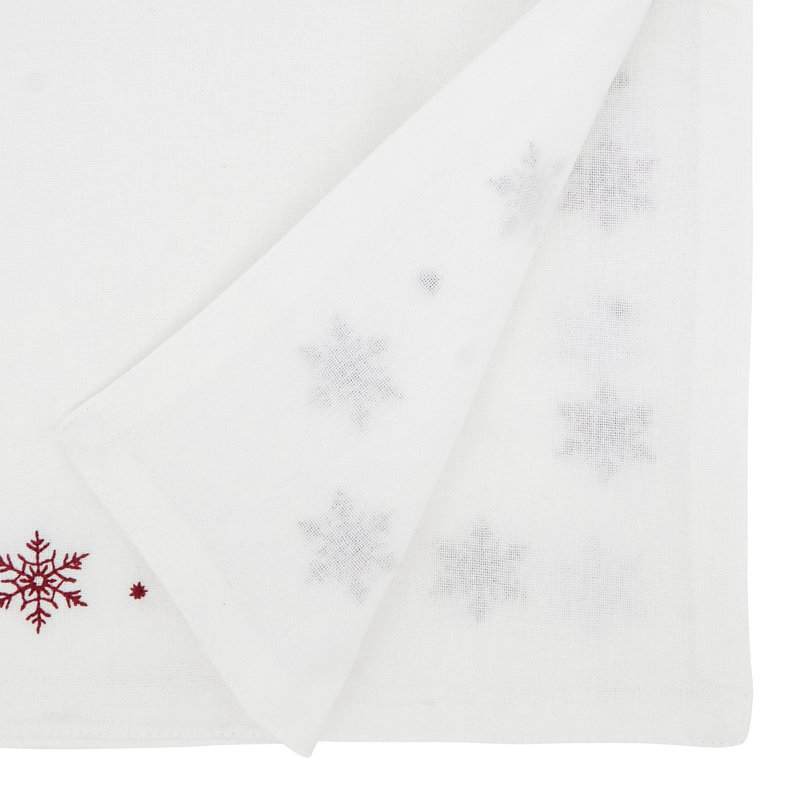 Chemin de table brodé Snowy Wonderland, Blanc
