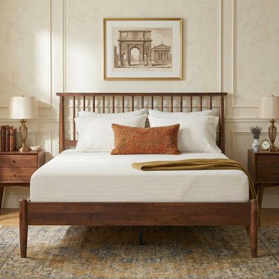 Ariona Queen Bed Frame - AIB-44-Q with Solid Wood Platform Headboard & Footboard, Under-Bed Storage, Metal Center Legs, Strong Slats Structure, No Box Spring Needed, Easy Assembly, Noise-Free, Warm Walnut