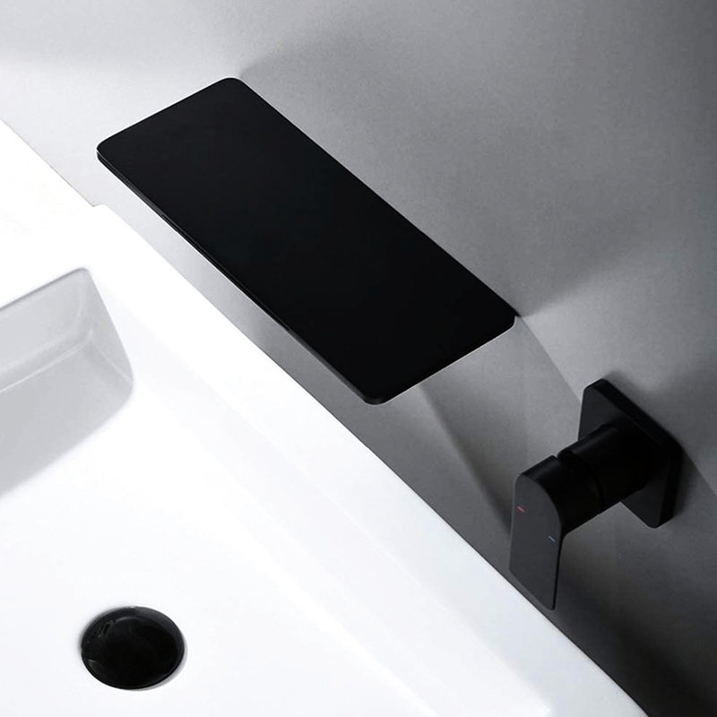 Matte Black Waterfall Bathroom Tap - High Brass Made, Single For Simple Water Temperature & Flow Control, Space Utilization Design Sink Faucet In Brass, Smooth Adjustment, Saving