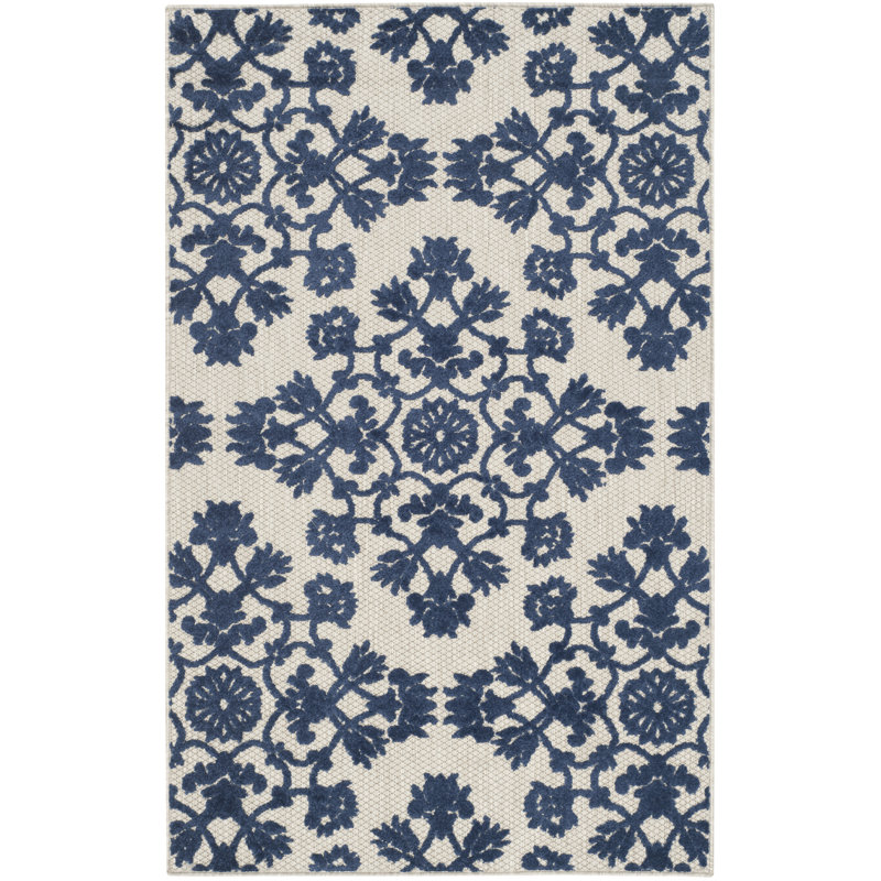 Tapis d'intérieur / extérieur gris / bleu Wallick, Rectangle 8 pi x 11 pi 2 po