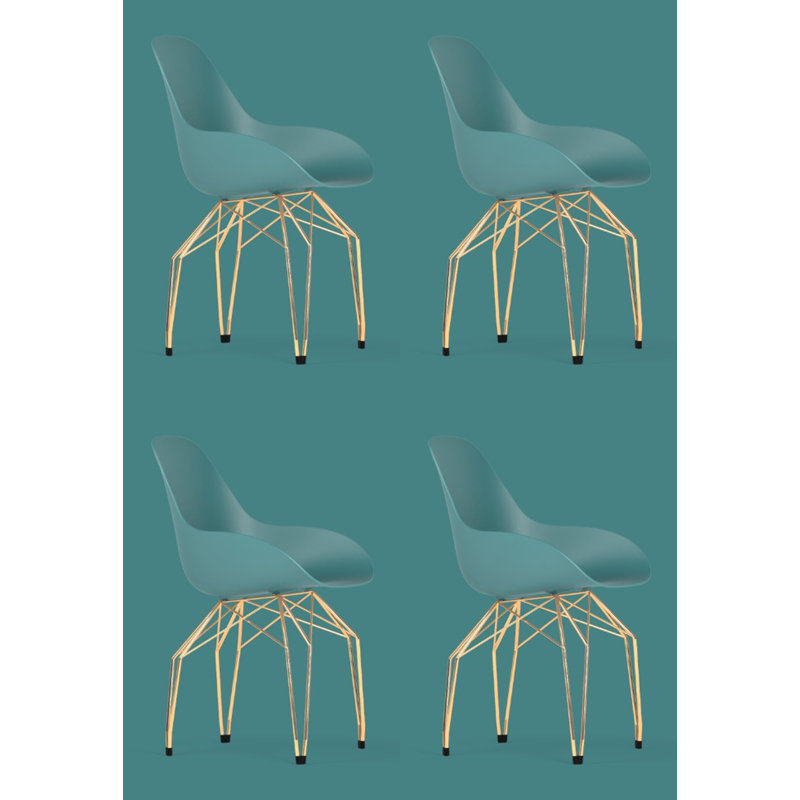 Chaises en diamant (ensemble de 4), Bleu océan, Doré