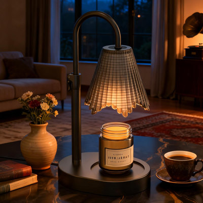 Lampe chauffe-bougie avec minuterie, variateur à 4 niveaux et hauteur réglable, noire.