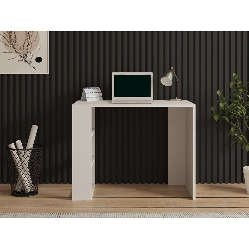 Modern Multipurpose Study Desk, White, 35.4 x 27.6 x 19.7 inches | 100% Melamine Coated Particle Board, Thickness: 0.7 inches | Numerous Shelves & Additional Storage, Elegant Design for Home Office & Study Spaces