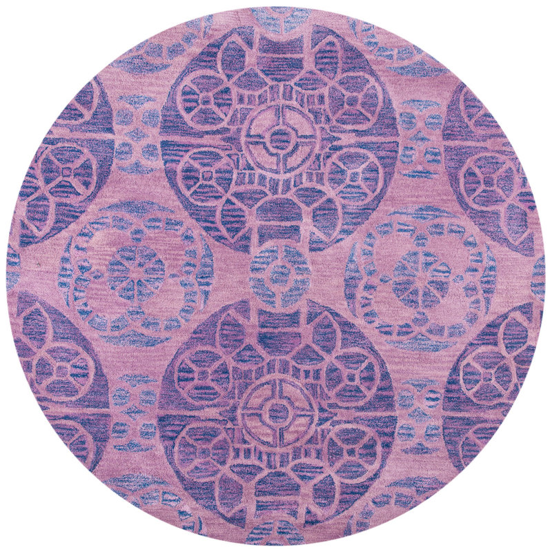 Tapis géométrique en laine / viscose touffeté à la main Kouerga, Rond 7 pi