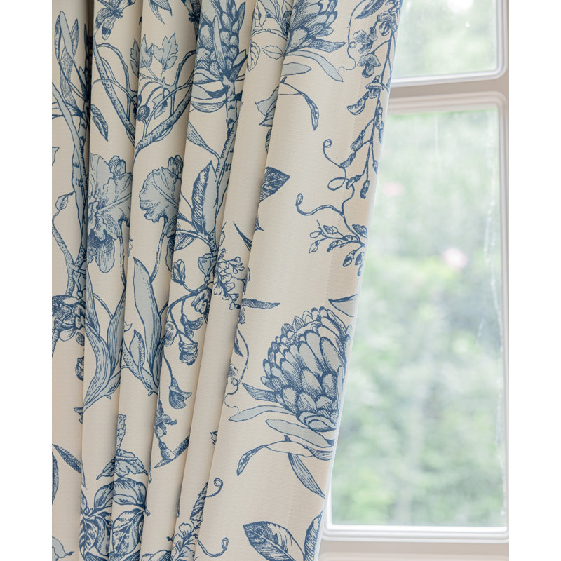 Ella Room Darkening Curtain Panel Pair, Blue/Cream, 50" W x 102" L