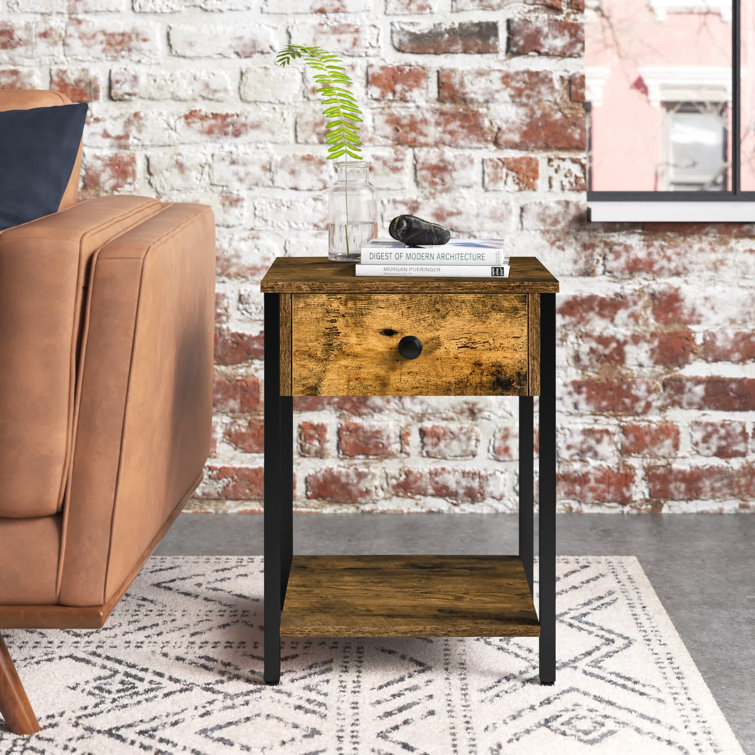 Josie End Table, Accent Side Table with Storage Shelf and Drawer