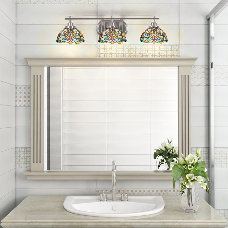 Barre d'éclairage de salle de bain 3 lumières Odyssey au fini noir mat avec verre d'art kaléidoscope de 7 po, Nickel brossé