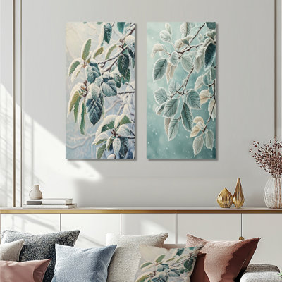 Snowy Leaves In The Forest I - Art mural floral 2 panneaux