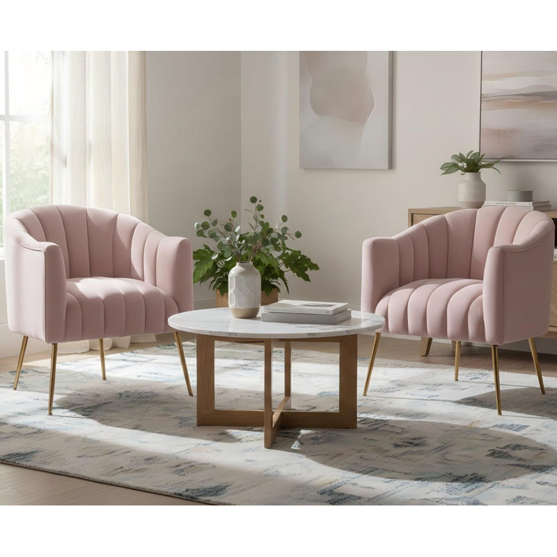 Velours capitonné large de 28 po Murrow, Velours rose, 2