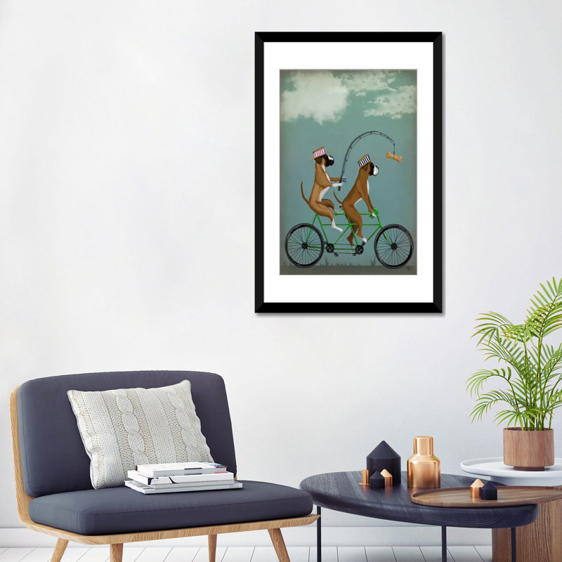 « boxer tandem », peinture sur toile tendue Fab Funky, H 24 po x l 16 po x P 1 po, Papier beaux-arts encadré noir, Blanc