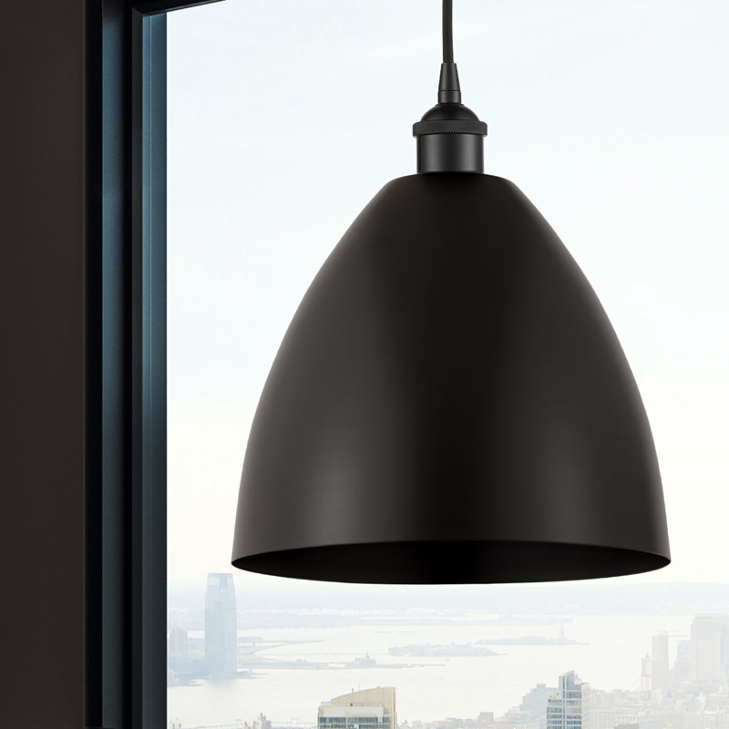 Luminaire suspendu conique à 1 lumière, Noir mat, Noir mat, H 14,75 po x l 12 po x P 12 po