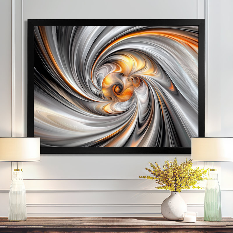 «Fractal Grey Vortex Galactic Expansion I», reproduction d'art abstrait fractal, Black, H 12 po x l 20 po