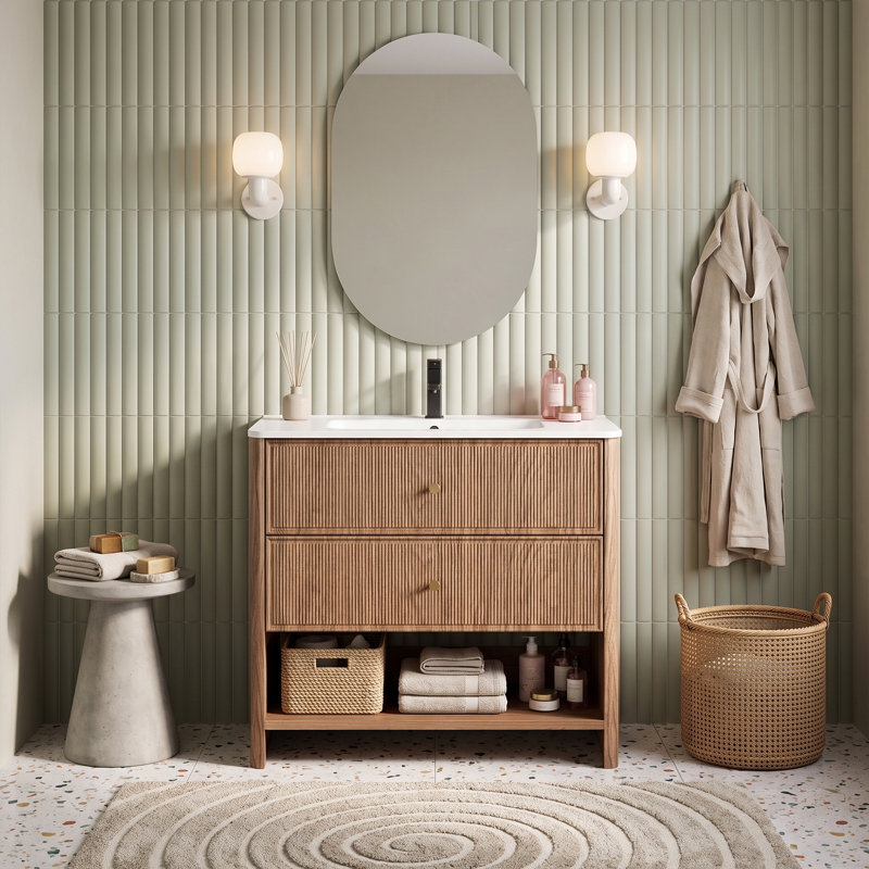 Freestanding Standard Free Standing Single Double Single Vanity Bathroom Vanity With Resin Top