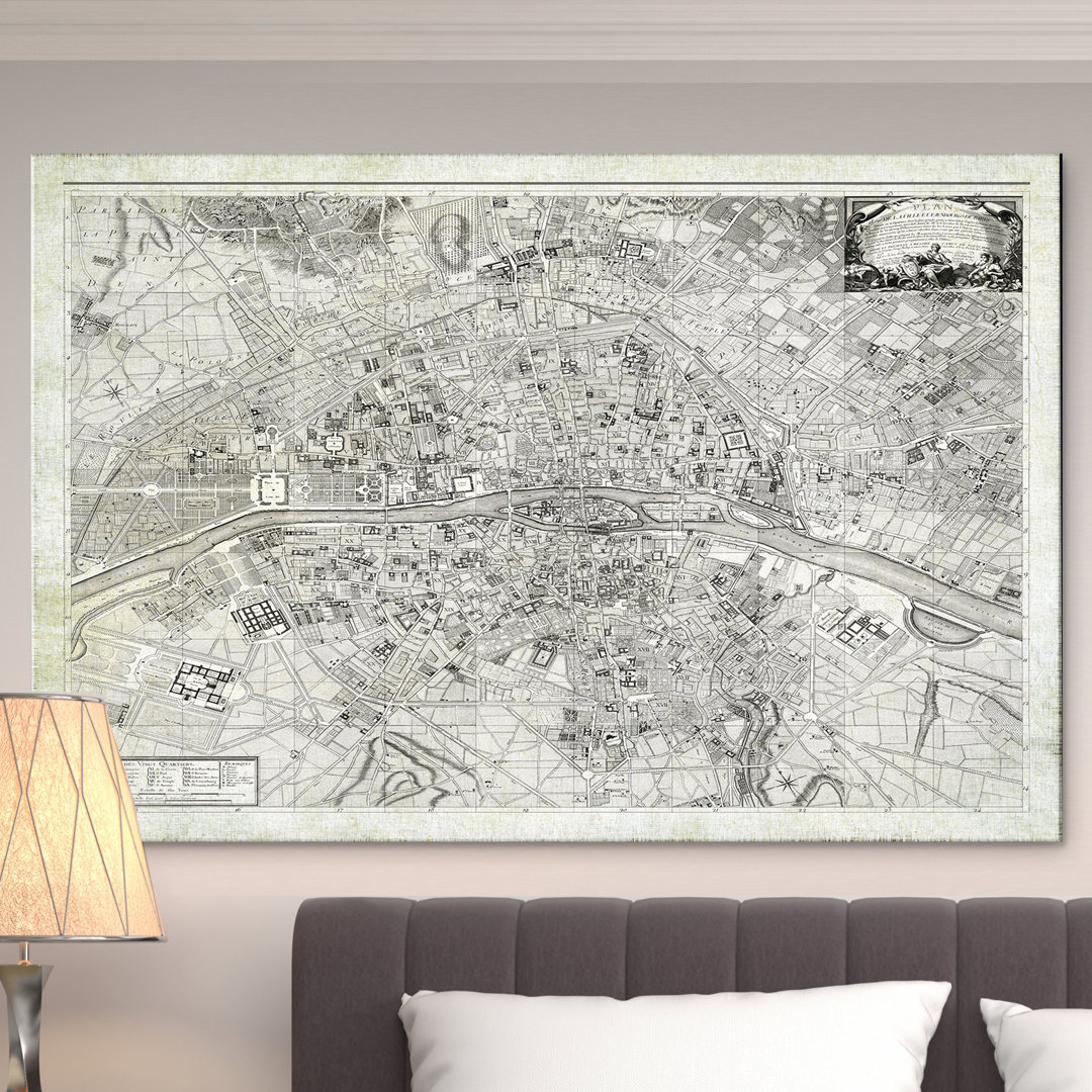 Parisian Sketch Map II - Graphic Art Print on Canvas Wexford Home 
