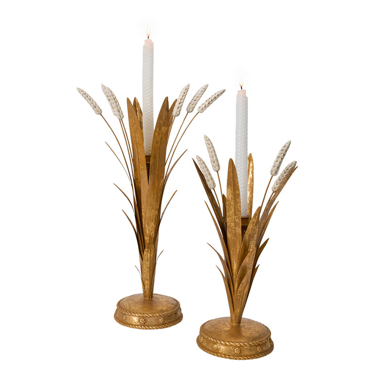 Forest Walk Wheat Candlestick - Gold, 17" H x 8.5" W x 5" D